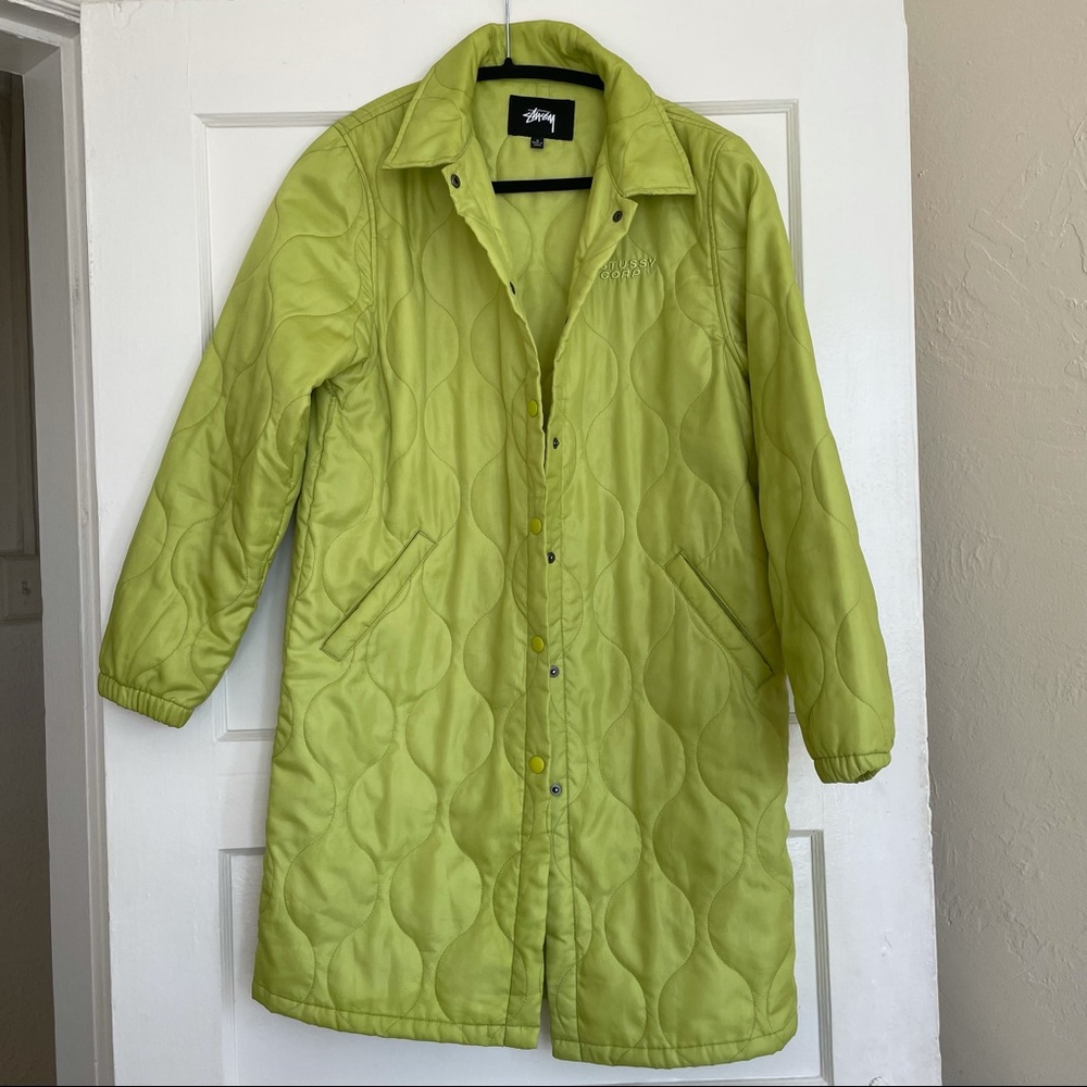 Stussy quilted coat, size Women’s S, lime green